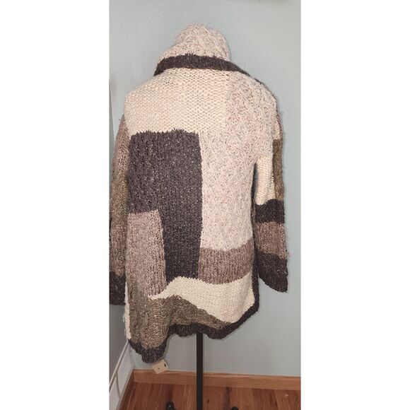 Line Beige Brown Color Block Wool Blend Cardigan Sweater Size XS - Picture 4 of 8